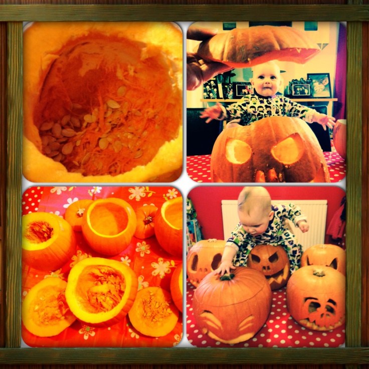 Baby Isabella Carving Pumpkins